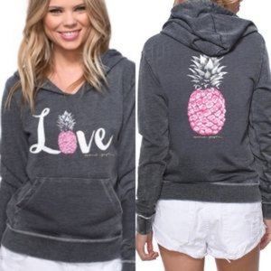 Womens Spiritual Gangster Gray White Pink Love Pineapple Hoodie Sweatshirt M *